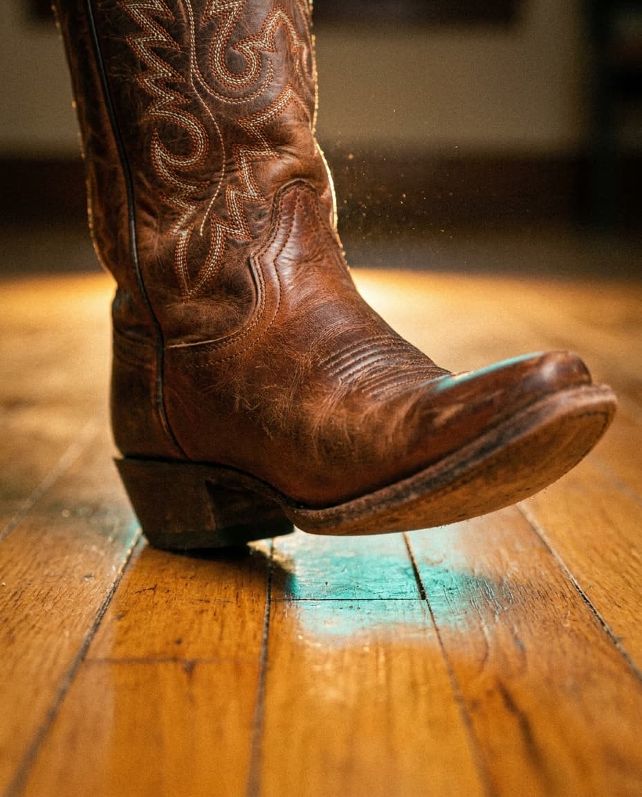 Cowboystiefel auf dem Tanzboden